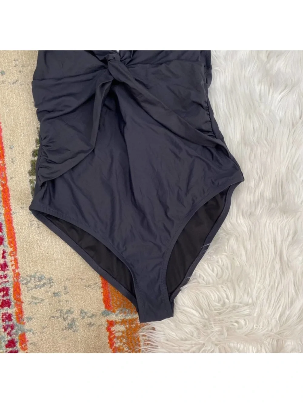 J. Crew Neutral Black Cinched Halter One Piece Swimsuit 10 LONG